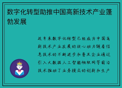 数字化转型助推中国高新技术产业蓬勃发展
